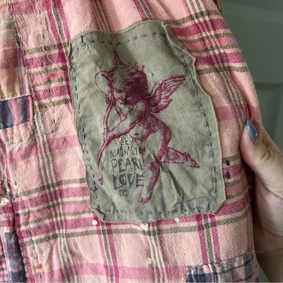 NWT Magnolia Pearl Mads Top Plaid Bleach Patchwork Free People - Picture 10 of 14